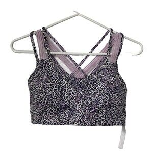 Victoria Secret Sports Bra Size S Women Purple Animal Print Leopard Cross Back